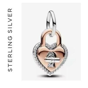 🌟 Two-tone Twistable Heart Padlock Double Dangle Charm